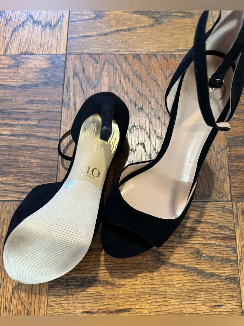 Jennifer Lopez Black High Heel Platform Pumps with Ankle Strap